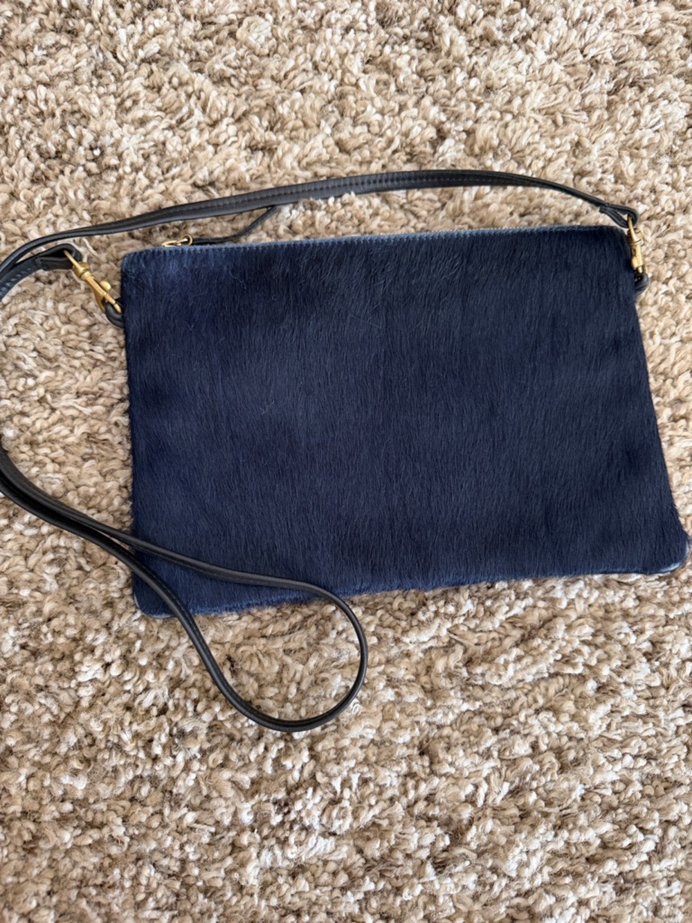Claire vivier pony hair clutch navy blue